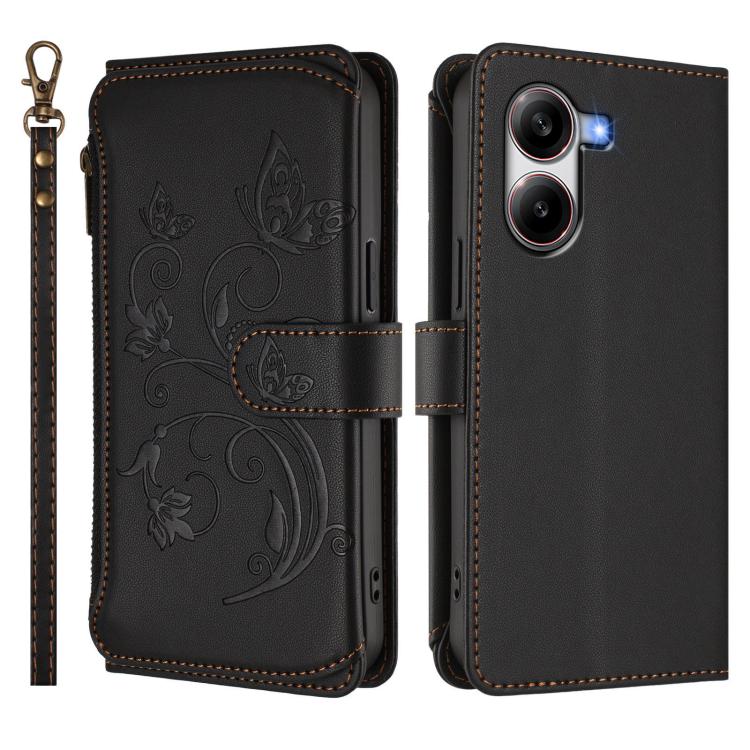 For Xiaomi Poco X7 Pro Butterfly Love Flower Multi-card Zipper Wallet Leather Phone Case