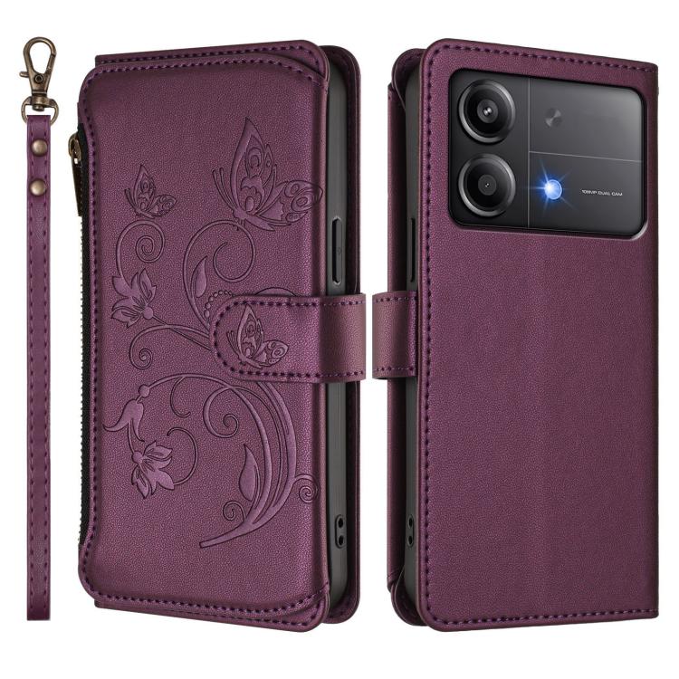 For Xiaomi Poco X6 Neo Butterfly Love Flower Multi-card Zipper Wallet Leather Phone Case