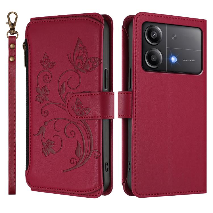 For Xiaomi Poco X6 Neo Butterfly Love Flower Multi-card Zipper Wallet Leather Phone Case