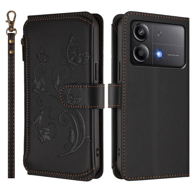 For Xiaomi Poco X6 Neo Butterfly Love Flower Multi-card Zipper Wallet Leather Phone Case