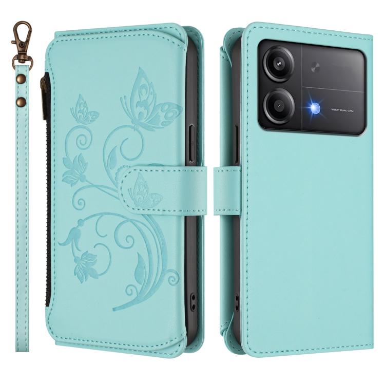 For Xiaomi Poco X6 Neo Butterfly Love Flower Multi-card Zipper Wallet Leather Phone Case