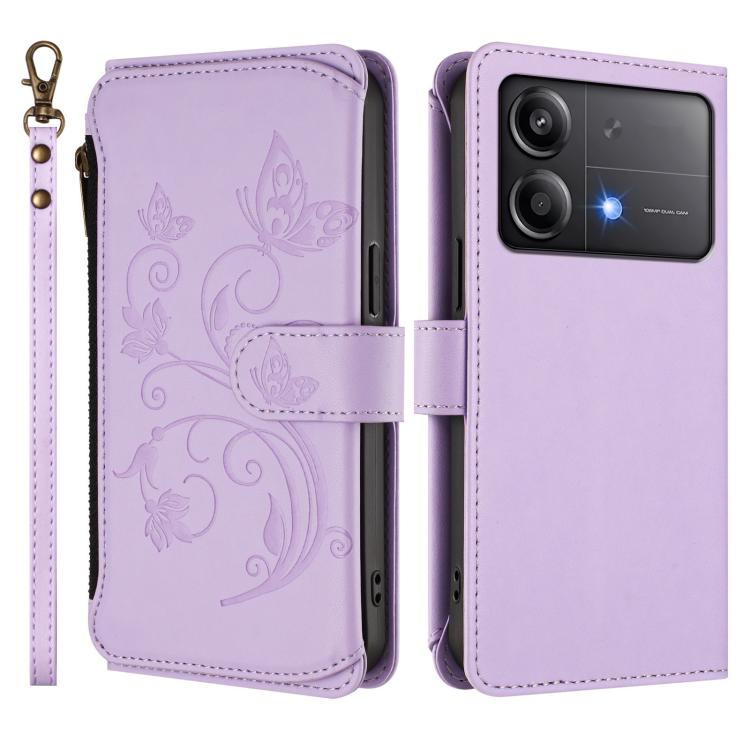For Xiaomi Poco X6 Neo Butterfly Love Flower Multi-card Zipper Wallet Leather Phone Case