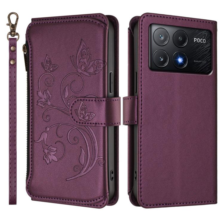 For Xiaomi Poco X6 Pro Butterfly Love Flower Multi-card Zipper Wallet Leather Phone Case