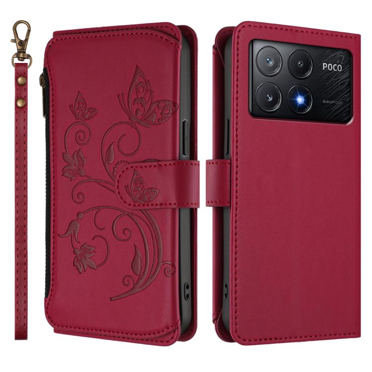 For Xiaomi Poco X6 Pro Butterfly Love Flower Multi-card Zipper Wallet Leather Phone Case
