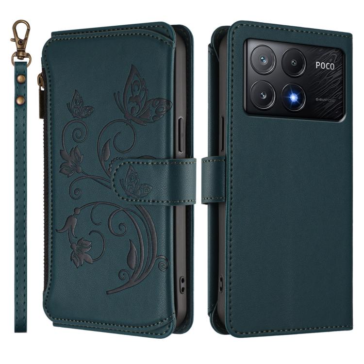 For Xiaomi Poco X6 Pro Butterfly Love Flower Multi-card Zipper Wallet Leather Phone Case
