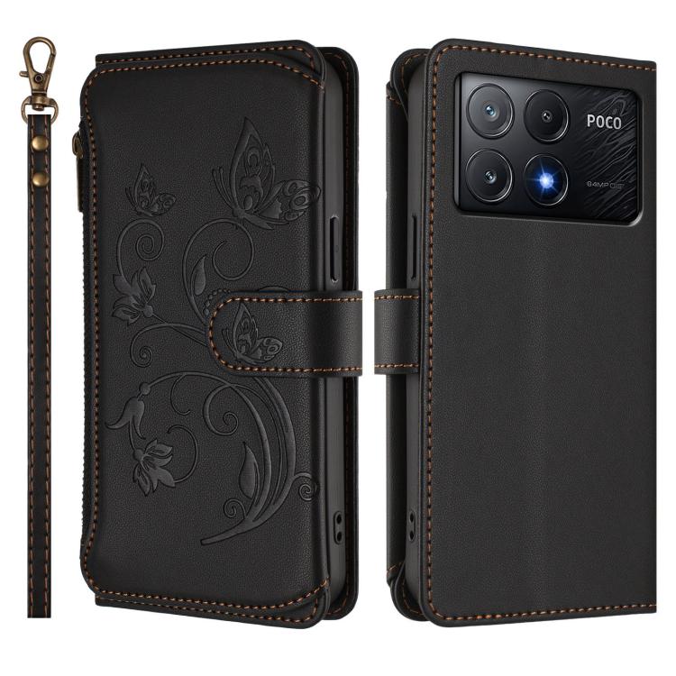 For Xiaomi Poco X6 Pro Butterfly Love Flower Multi-card Zipper Wallet Leather Phone Case