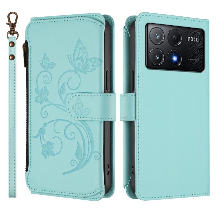 For Xiaomi Poco X6 Pro Butterfly Love Flower Multi-card Zipper Wallet Leather Phone Case