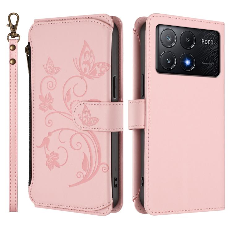 For Xiaomi Poco X6 Pro Butterfly Love Flower Multi-card Zipper Wallet Leather Phone Case