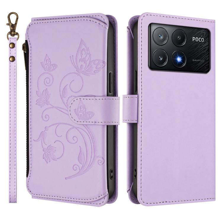For Xiaomi Poco X6 Pro Butterfly Love Flower Multi-card Zipper Wallet Leather Phone Case