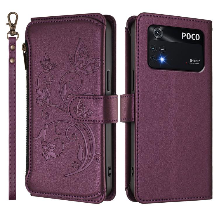 For Xiaomi Poco M4 Pro 4G Butterfly Love Flower Multi-card Zipper Wallet Leather Phone Case