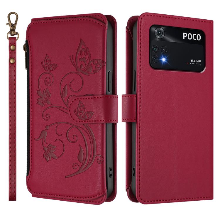 For Xiaomi Poco M4 Pro 4G Butterfly Love Flower Multi-card Zipper Wallet Leather Phone Case