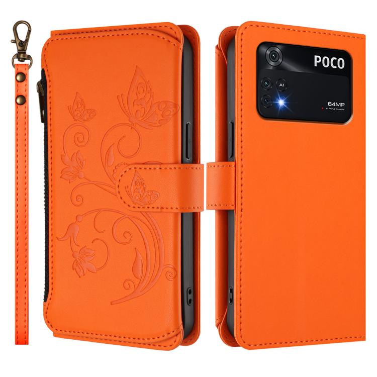 For Xiaomi Poco M4 Pro 4G Butterfly Love Flower Multi-card Zipper Wallet Leather Phone Case