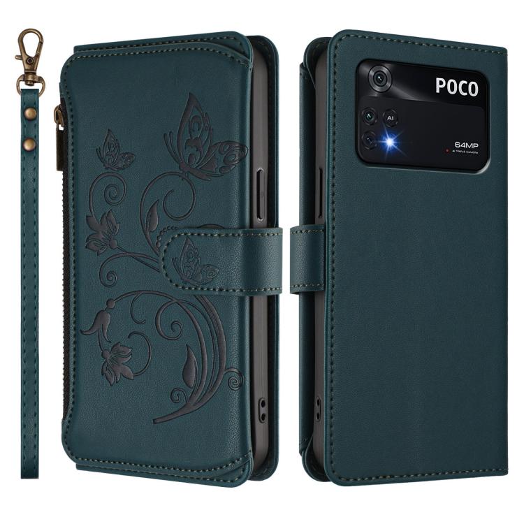 For Xiaomi Poco M4 Pro 4G Butterfly Love Flower Multi-card Zipper Wallet Leather Phone Case