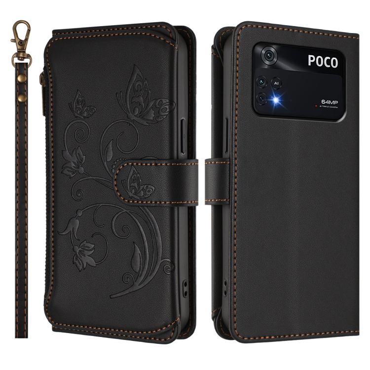 For Xiaomi Poco M4 Pro 4G Butterfly Love Flower Multi-card Zipper Wallet Leather Phone Case