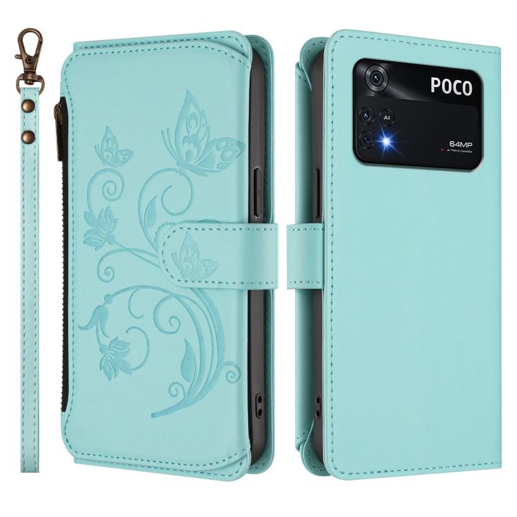 For Xiaomi Poco M4 Pro 4G Butterfly Love Flower Multi-card Zipper Wallet Leather Phone Case