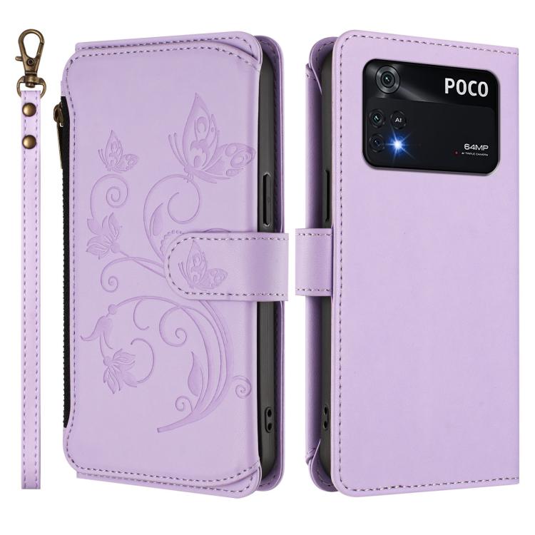 For Xiaomi Poco M4 Pro 4G Butterfly Love Flower Multi-card Zipper Wallet Leather Phone Case
