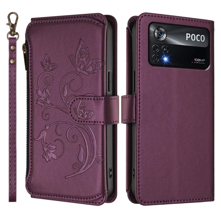 For Xiaomi Poco X4 Pro 5G Butterfly Love Flower Multi-card Zipper Wallet Leather Phone Case