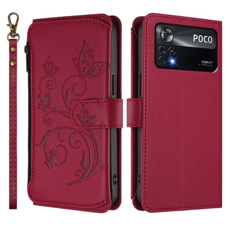 For Xiaomi Poco X4 Pro 5G Butterfly Love Flower Multi-card Zipper Wallet Leather Phone Case
