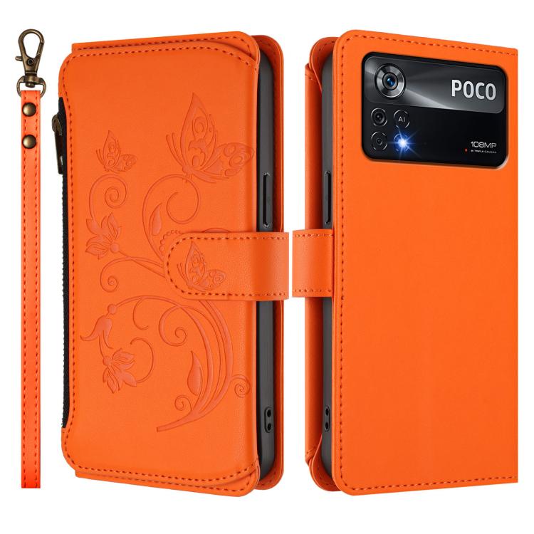 For Xiaomi Poco X4 Pro 5G Butterfly Love Flower Multi-card Zipper Wallet Leather Phone Case