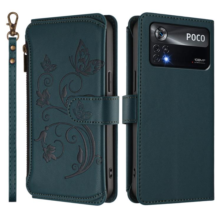 For Xiaomi Poco X4 Pro 5G Butterfly Love Flower Multi-card Zipper Wallet Leather Phone Case