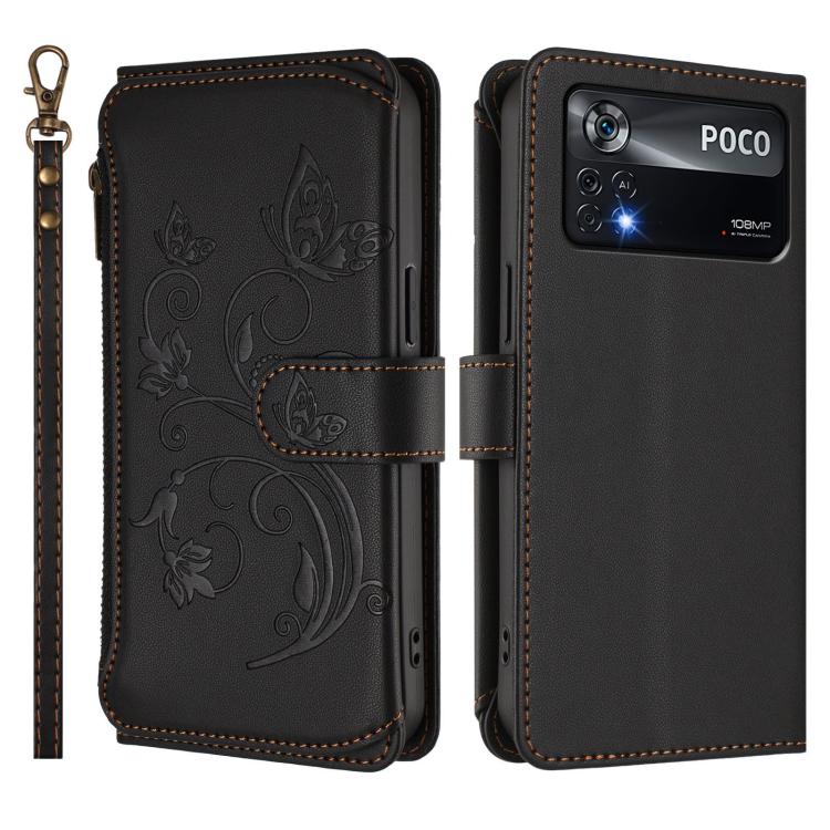 For Xiaomi Poco X4 Pro 5G Butterfly Love Flower Multi-card Zipper Wallet Leather Phone Case