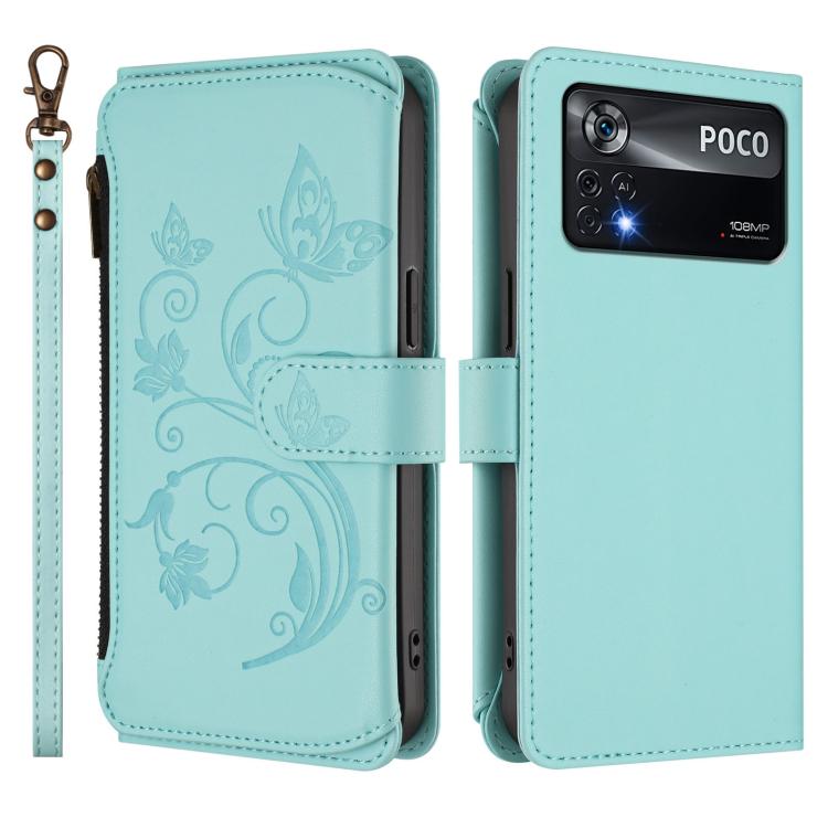 For Xiaomi Poco X4 Pro 5G Butterfly Love Flower Multi-card Zipper Wallet Leather Phone Case
