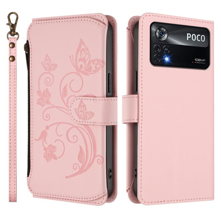 For Xiaomi Poco X4 Pro 5G Butterfly Love Flower Multi-card Zipper Wallet Leather Phone Case