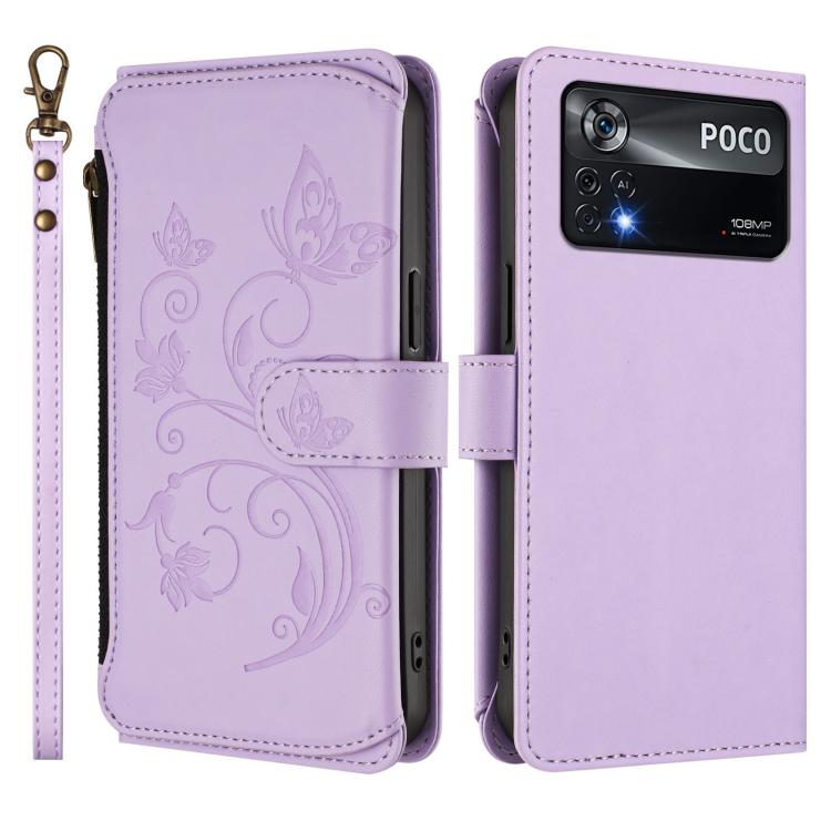 For Xiaomi Poco X4 Pro 5G Butterfly Love Flower Multi-card Zipper Wallet Leather Phone Case