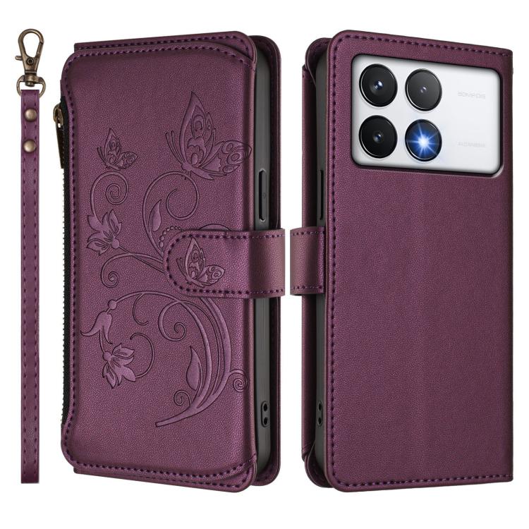 For Xiaomi Poco F6 Pro Butterfly Love Flower Multi-card Zipper Wallet Leather Phone Case