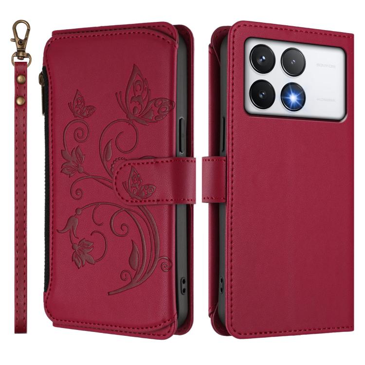 For Xiaomi Poco F6 Pro Butterfly Love Flower Multi-card Zipper Wallet Leather Phone Case