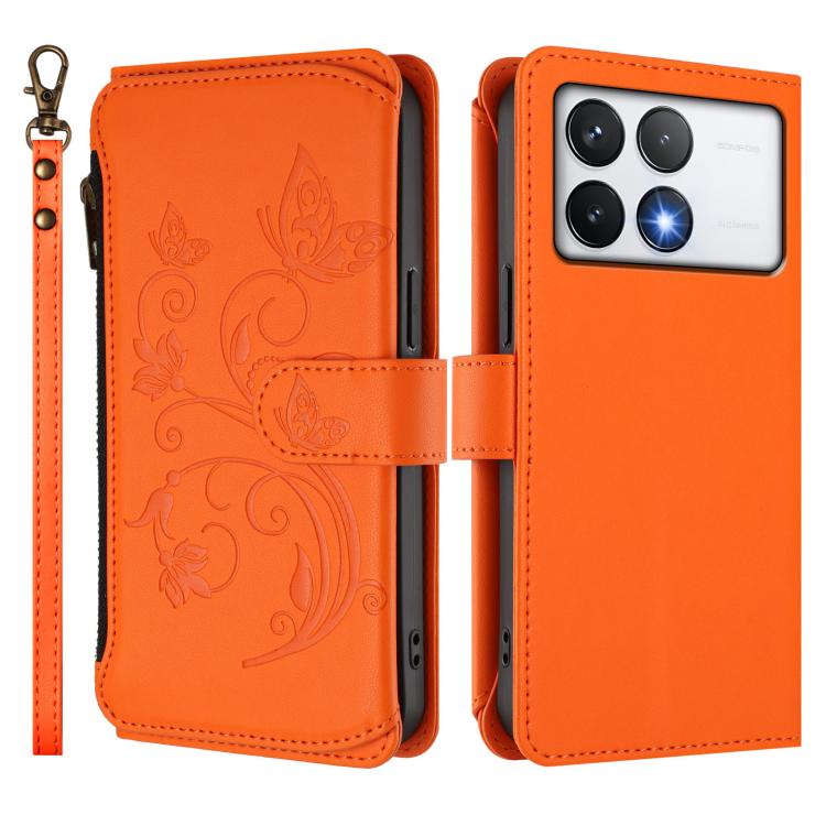 For Xiaomi Poco F6 Pro Butterfly Love Flower Multi-card Zipper Wallet Leather Phone Case