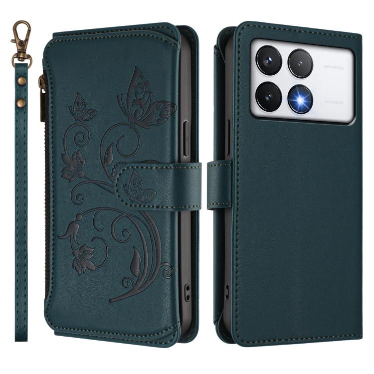 For Xiaomi Poco F6 Pro Butterfly Love Flower Multi-card Zipper Wallet Leather Phone Case