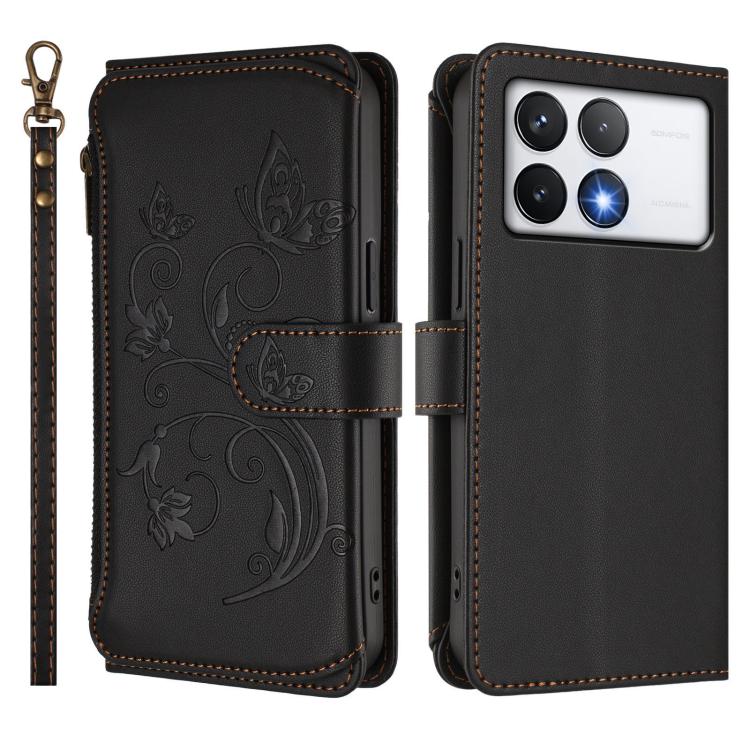 For Xiaomi Poco F6 Pro Butterfly Love Flower Multi-card Zipper Wallet Leather Phone Case