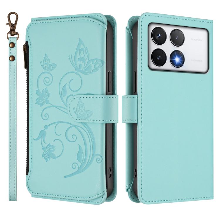 For Xiaomi Poco F6 Pro Butterfly Love Flower Multi-card Zipper Wallet Leather Phone Case