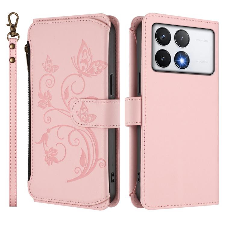 For Xiaomi Poco F6 Pro Butterfly Love Flower Multi-card Zipper Wallet Leather Phone Case