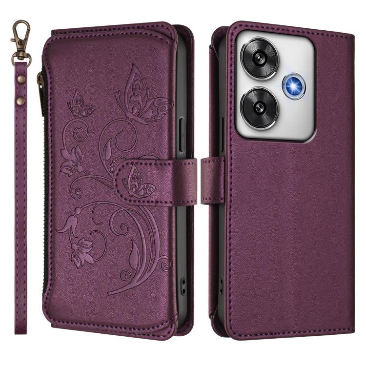 For Xiaomi Poco F6 Butterfly Love Flower Multi-card Zipper Wallet Leather Phone Case