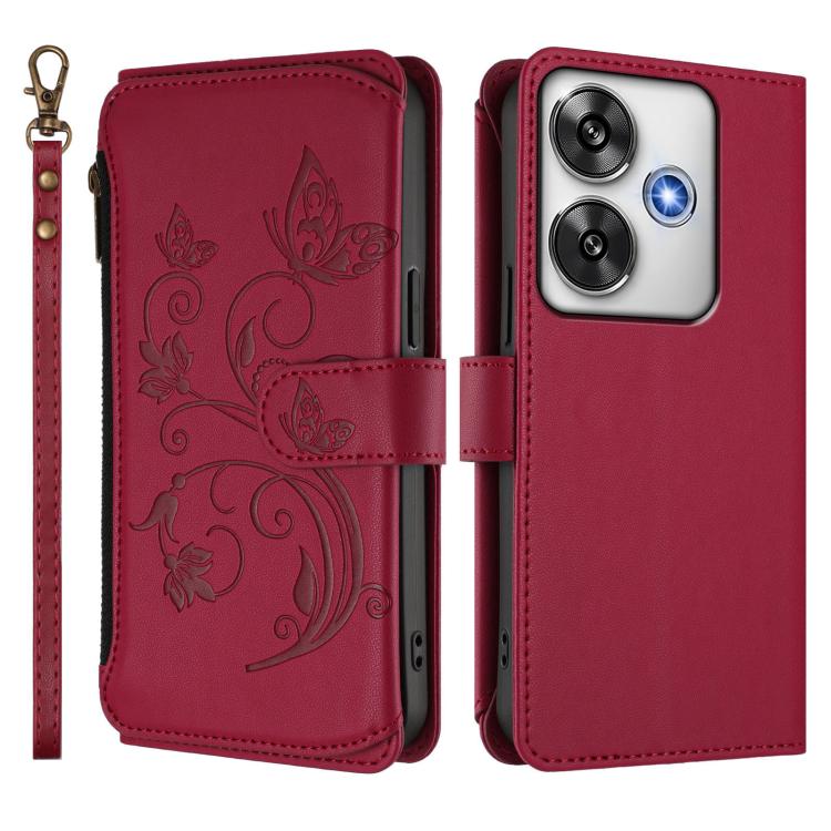 For Xiaomi Poco F6 Butterfly Love Flower Multi-card Zipper Wallet Leather Phone Case