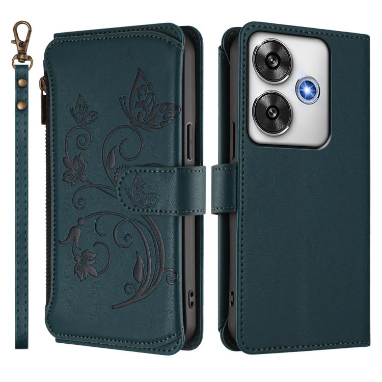 For Xiaomi Poco F6 Butterfly Love Flower Multi-card Zipper Wallet Leather Phone Case