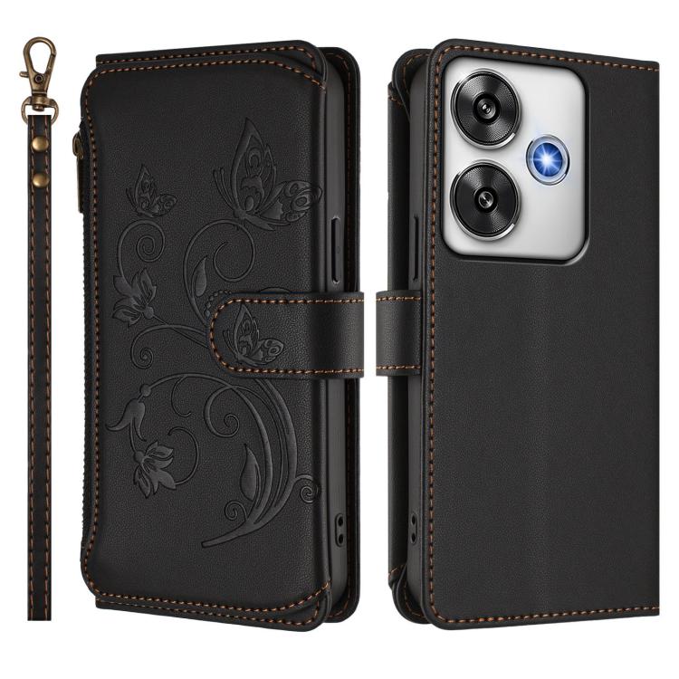 For Xiaomi Poco F6 Butterfly Love Flower Multi-card Zipper Wallet Leather Phone Case