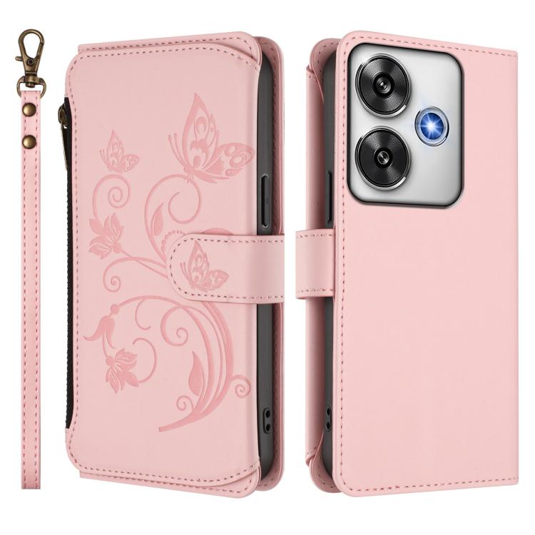 For Xiaomi Poco F6 Butterfly Love Flower Multi-card Zipper Wallet Leather Phone Case