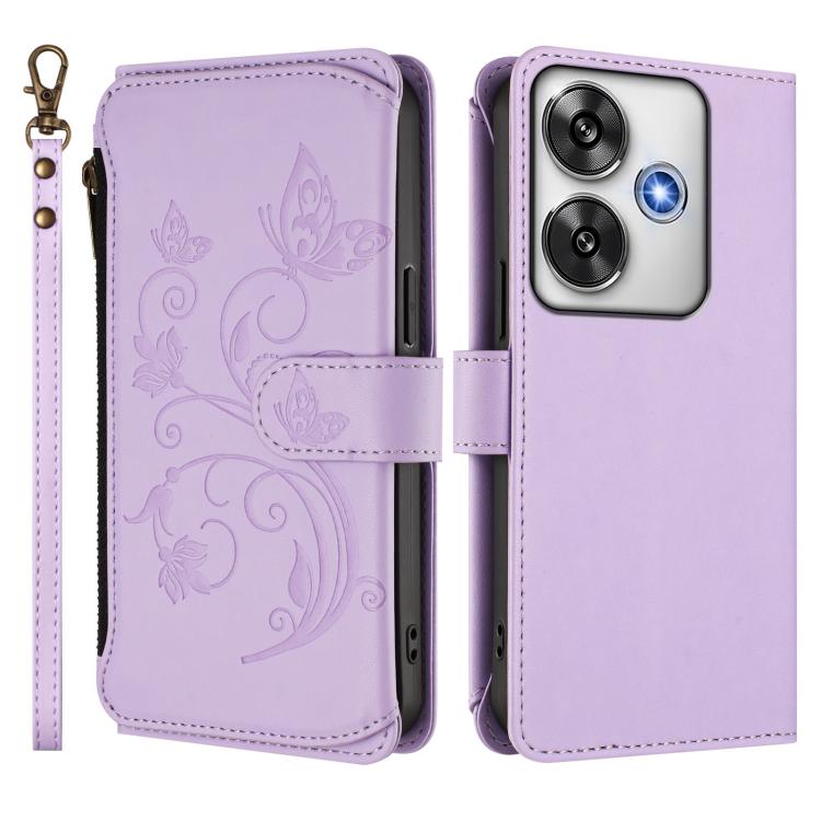 For Xiaomi Poco F6 Butterfly Love Flower Multi-card Zipper Wallet Leather Phone Case