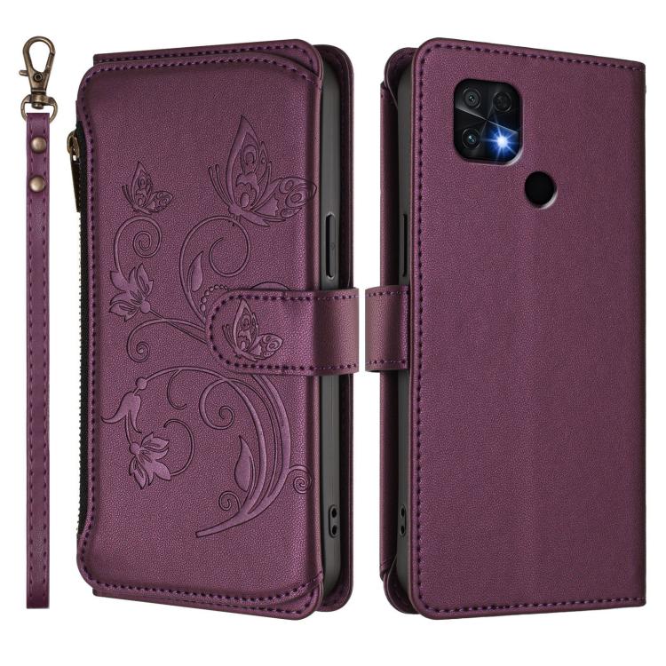 For Xiaomi Poco C40 / Redmi 10C Butterfly Love Flower Multi-card Zipper Wallet Leather Phone Case