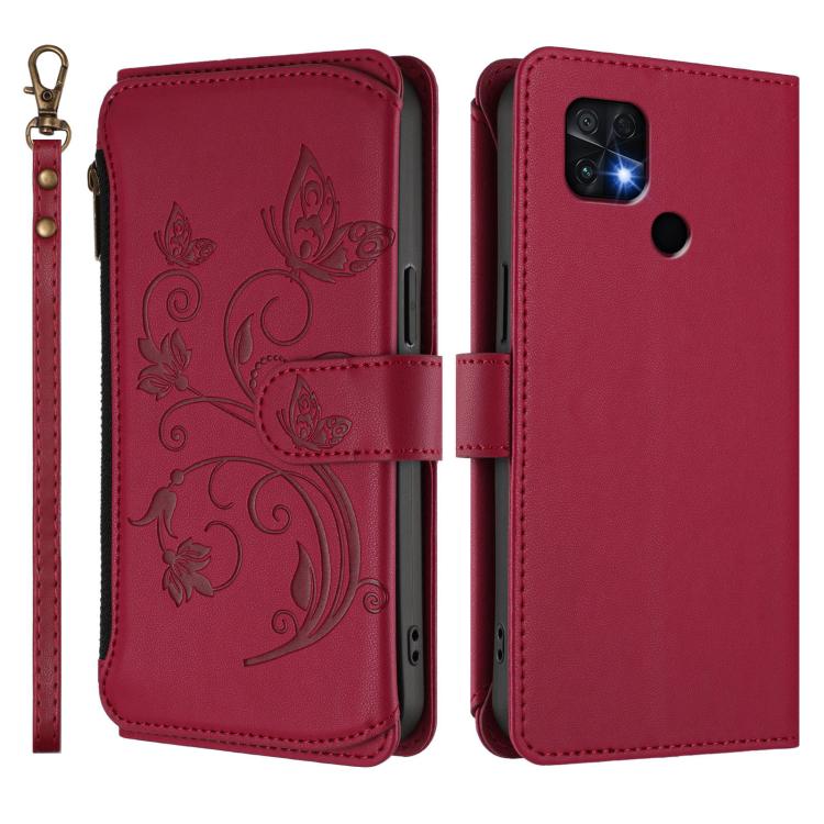 For Xiaomi Poco C40 / Redmi 10C Butterfly Love Flower Multi-card Zipper Wallet Leather Phone Case