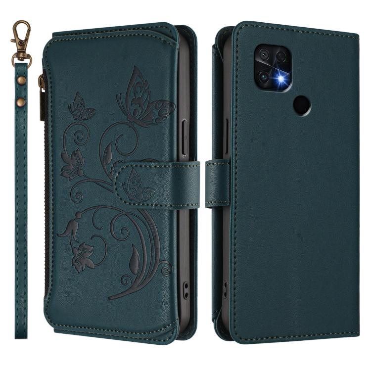 For Xiaomi Poco C40 / Redmi 10C Butterfly Love Flower Multi-card Zipper Wallet Leather Phone Case