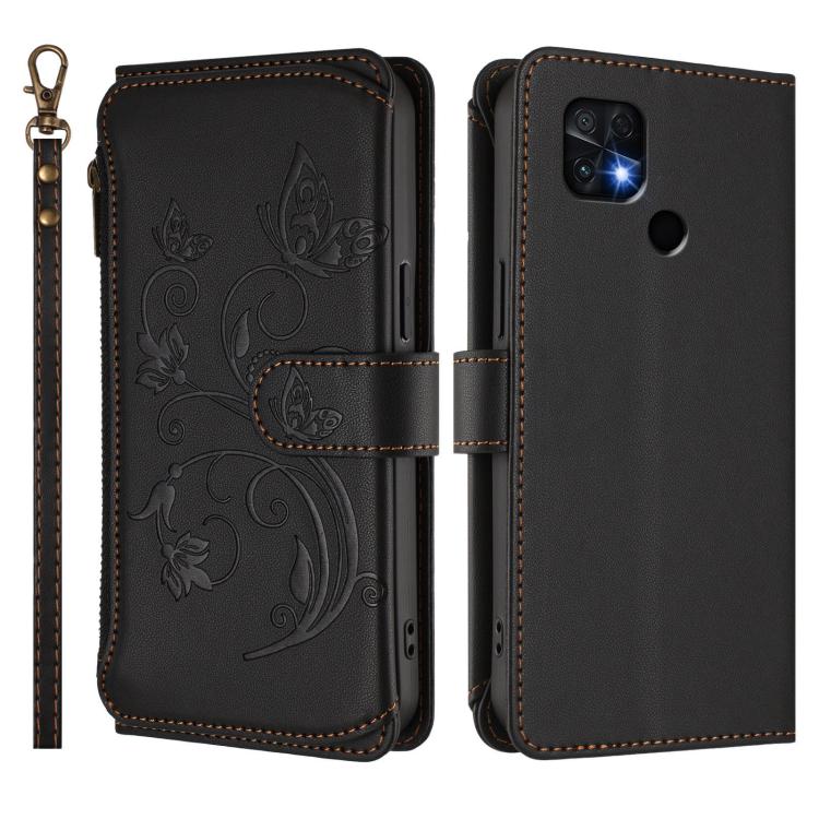 For Xiaomi Poco C40 / Redmi 10C Butterfly Love Flower Multi-card Zipper Wallet Leather Phone Case