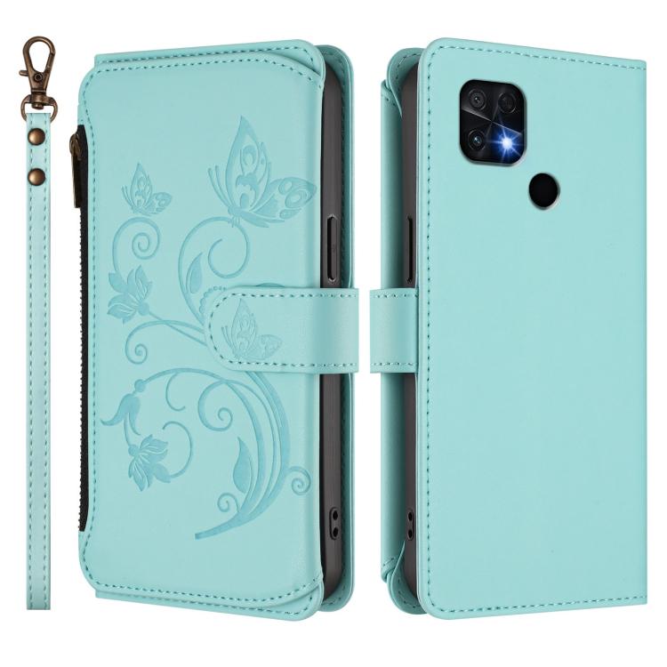 For Xiaomi Poco C40 / Redmi 10C Butterfly Love Flower Multi-card Zipper Wallet Leather Phone Case
