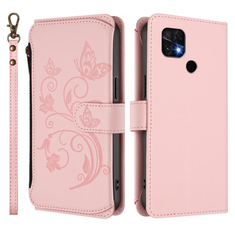 For Xiaomi Poco C40 / Redmi 10C Butterfly Love Flower Multi-card Zipper Wallet Leather Phone Case