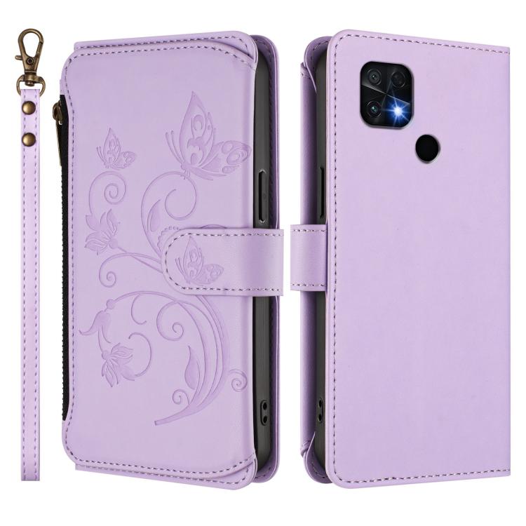 For Xiaomi Poco C40 / Redmi 10C Butterfly Love Flower Multi-card Zipper Wallet Leather Phone Case