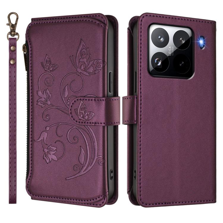 For Xiaomi 15 Pro Butterfly Love Flower Multi-card Zipper Wallet Leather Phone Case