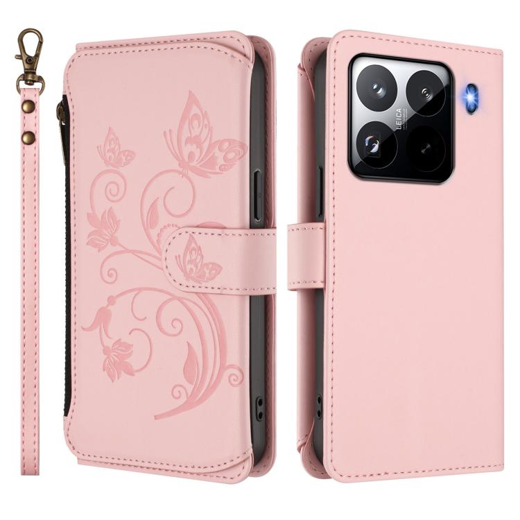 For Xiaomi 15 Pro Butterfly Love Flower Multi-card Zipper Wallet Leather Phone Case